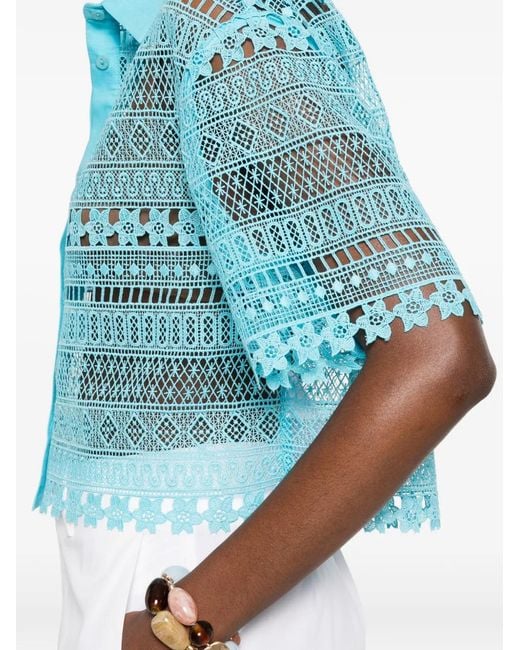 ERF-D48EK062EN2 BLUE CROCHET LACE BLOUSE