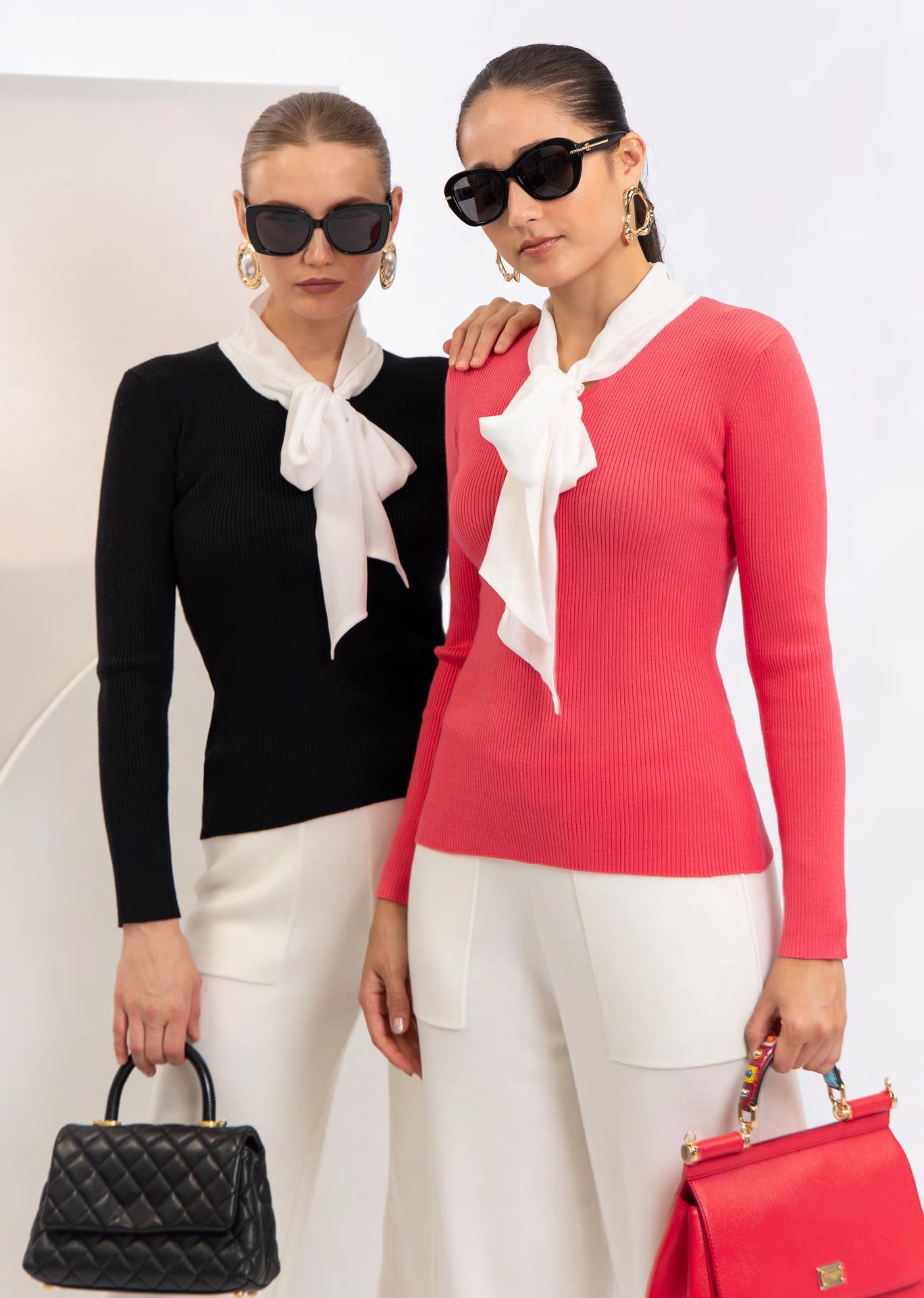 CST-F2592 BLACK&WHITE SCARF TOP