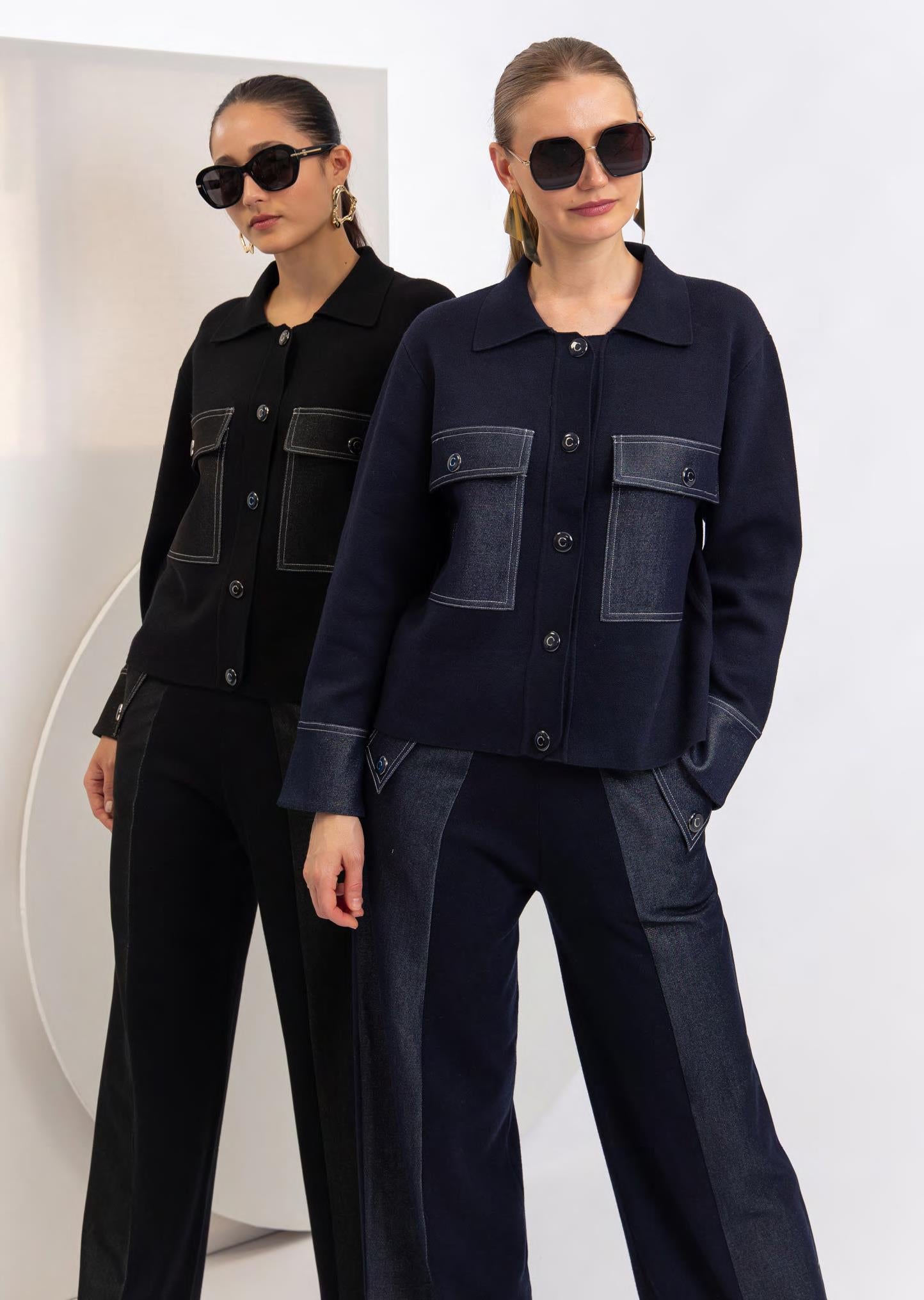 CST-F2605 NAVY DENIM POCKET CARDIGAN