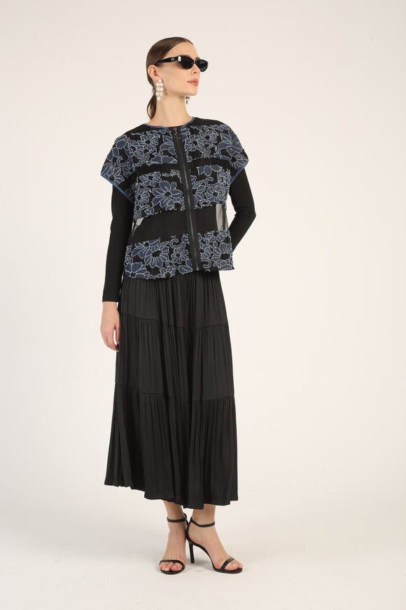 BNI-FE-023 BLACK&CHAMBRAY SLEEVELESS TOP
