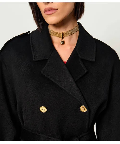 ELS-CP02D66 BLACK DOUBLE BREASTED COAT