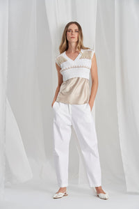 TRC-B732 WHITE&BEIGE KNIT VEST