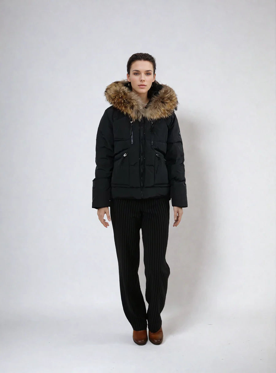 LVN-FUGGE BLACK MAT&NATURAL RACOON JACKET