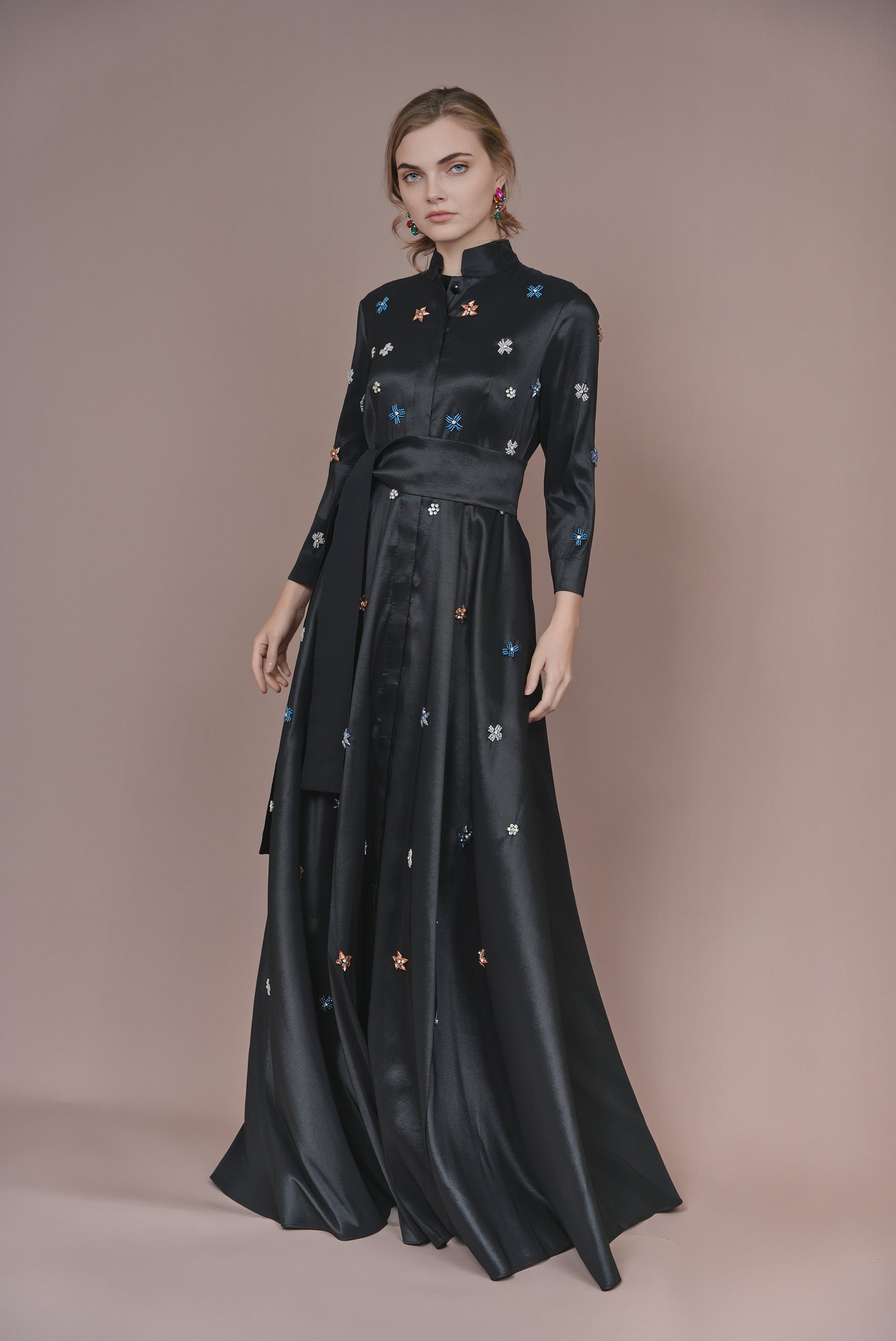 SHA-G2127 BLACK FLOWER DIAMOND DRESS