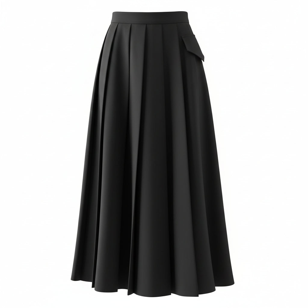 FRL-2656 BLACK WIDE PLEAT POCKET SKIRT