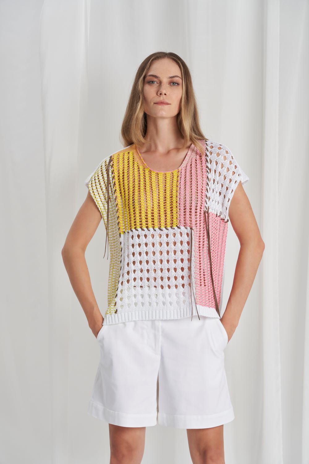 TRC-B545 MULTI CROCHET SLEEVELESS TOP