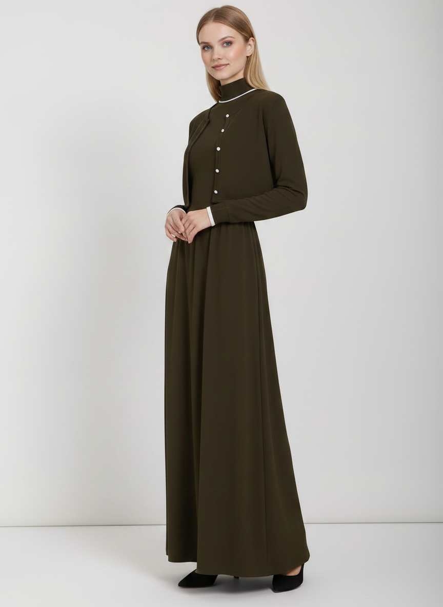 PAR-D550 BROWN TURTLENECK CARDI DRESS