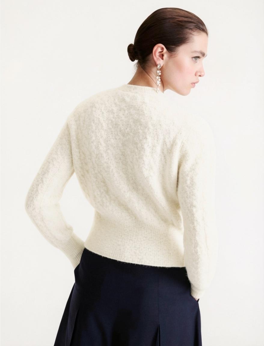 MRL-2623346082 MLLCERTA IVORY CABLE KNIT CARDIGAN