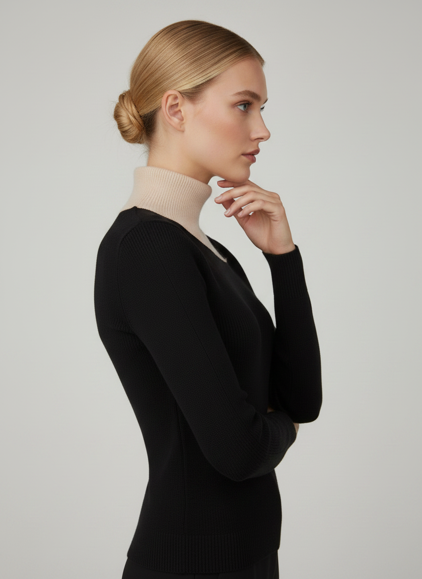 MUN-MNA7072 BLACK&CREAM SABINE TURTLENECK