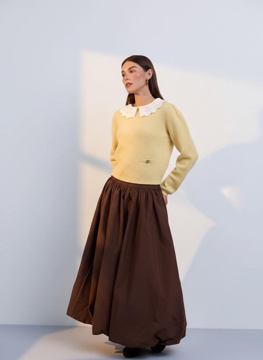 NOI-NR529 BROWN TAFFETA BUBBLE SKIRT