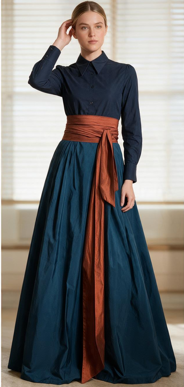 BNI-Y-26028 BLUE TEAL&RUST BELT DRESS