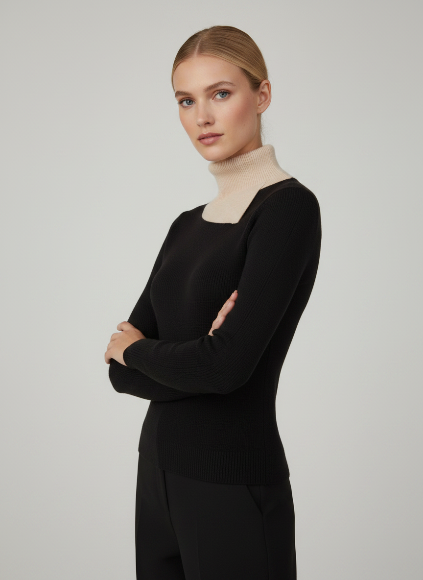 MUN-MNA7072 BLACK&CREAM SABINE TURTLENECK