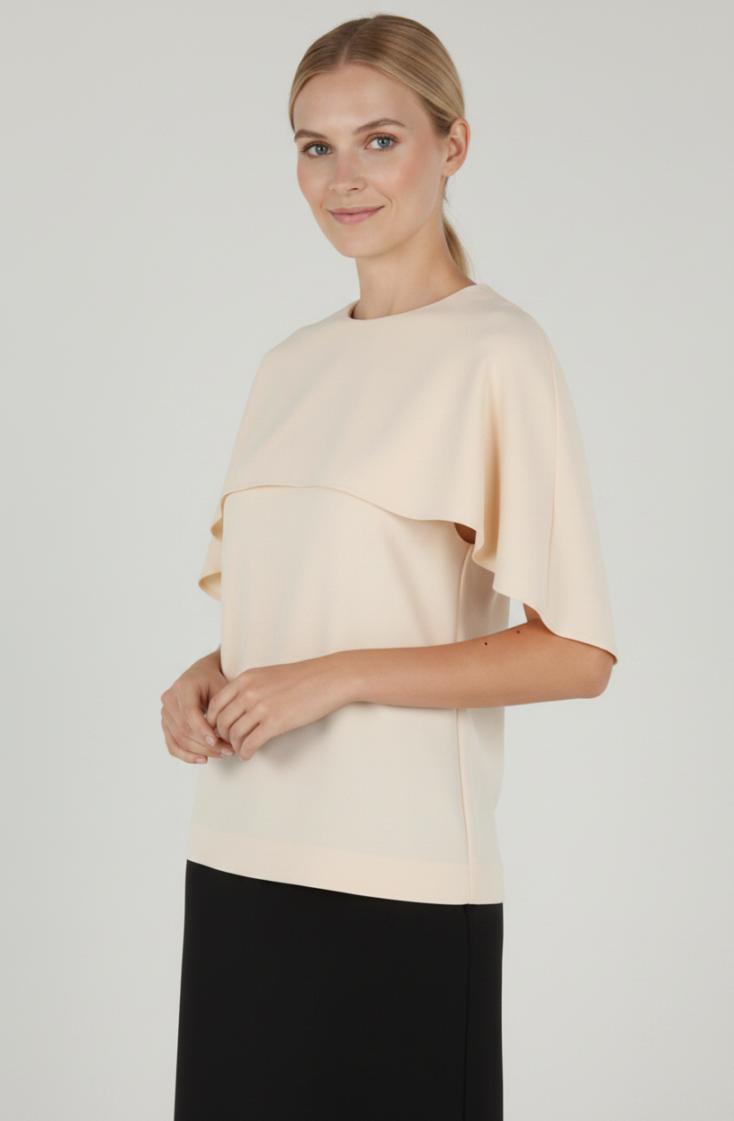 ABF-A0803 IVORY CADY STRETCH CAPE TOP