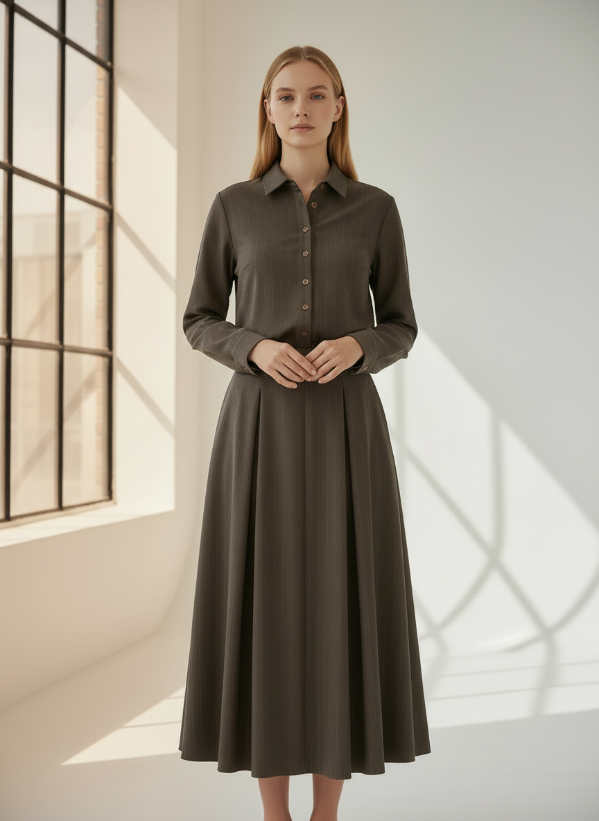 PAR-T558 BROWN PINSTRIPED BLOUSE