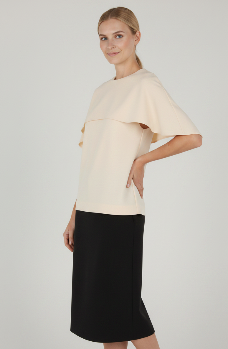 ABF-A0803 IVORY CADY STRETCH CAPE TOP