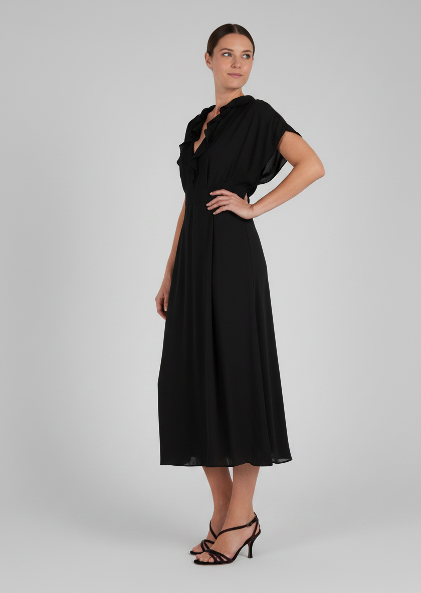 ABF-A0404 BLACK RUFFLE DRESS