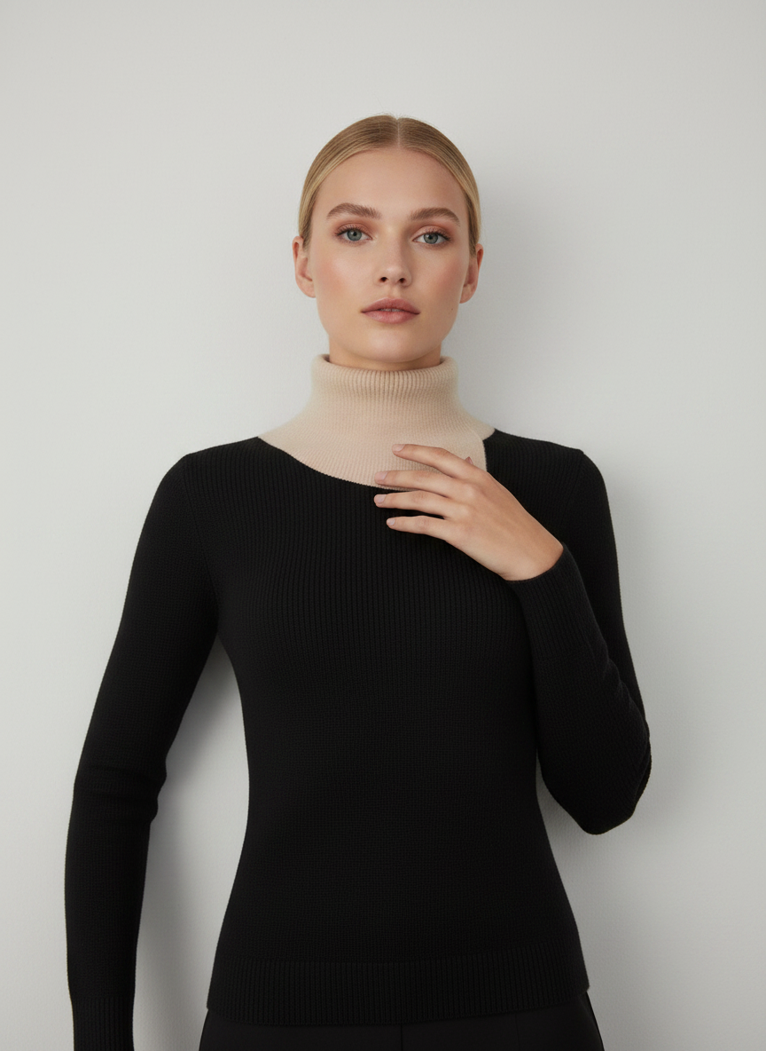 MUN-MNA7072 BLACK&CREAM SABINE TURTLENECK