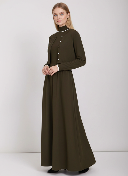 PAR-D550 BROWN TURTLENECK CARDI DRESS