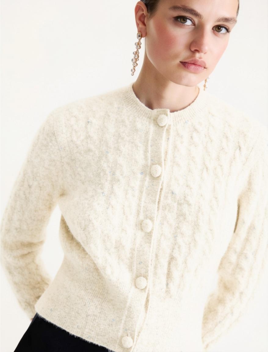 MRL-2623346082 MLLCERTA IVORY CABLE KNIT CARDIGAN