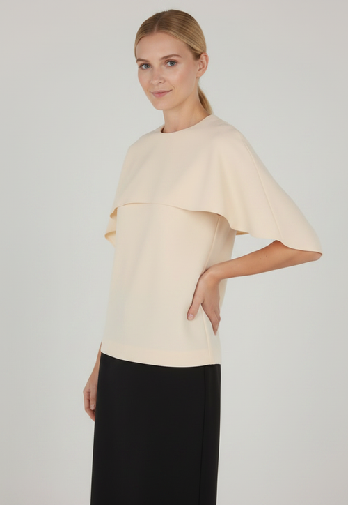 ABF-A0803 IVORY CADY STRETCH CAPE TOP