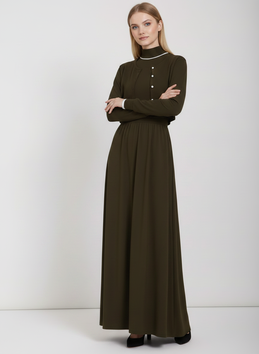 PAR-D550 BROWN TURTLENECK CARDI DRESS