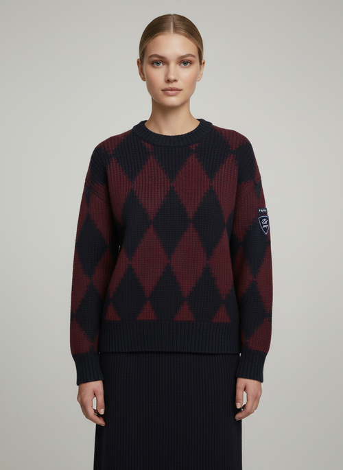 PAR-T563 NAVY ARGYLE KNIT TOP