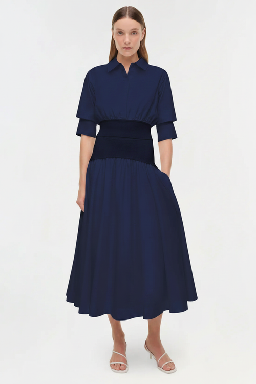 SMK-STILES NAVY KNIT COTTON BLOUSE