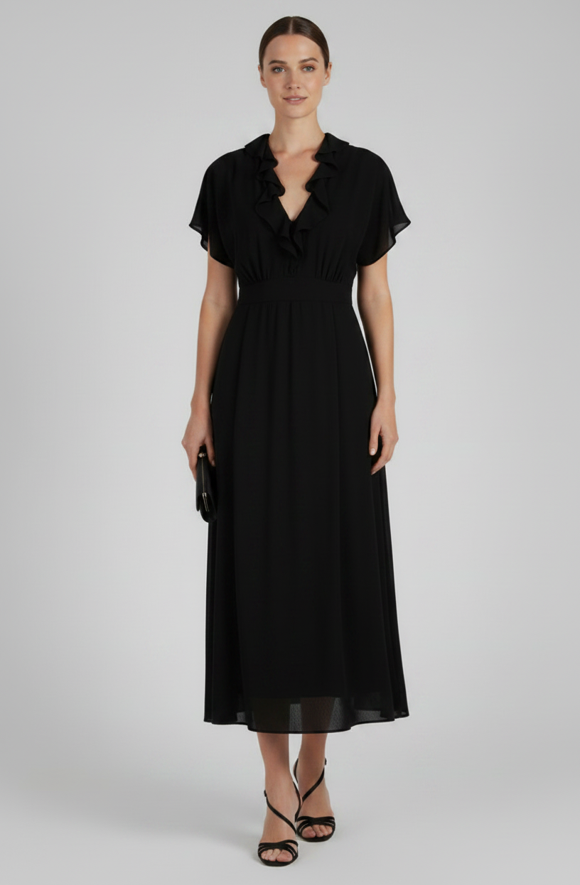 ABF-A0404 BLACK RUFFLE DRESS