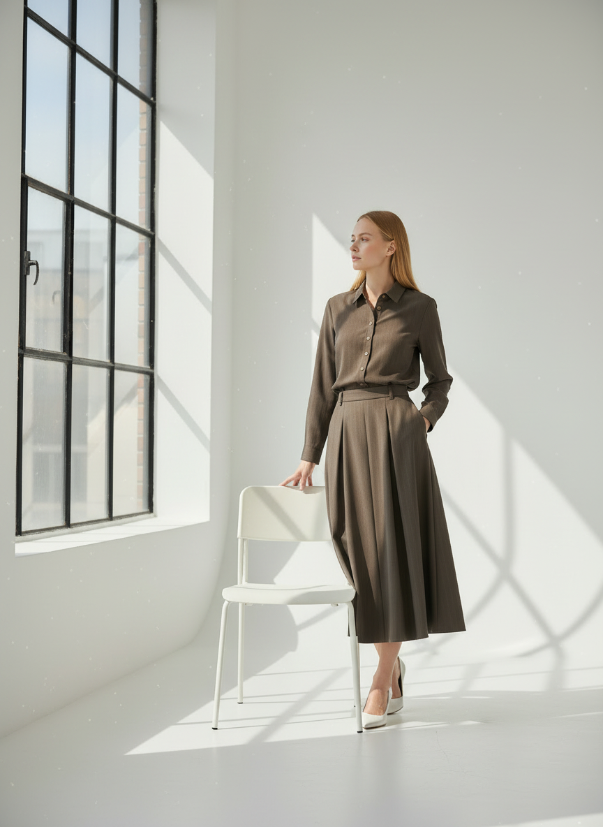 PAR-T558 BROWN PINSTRIPED BLOUSE
