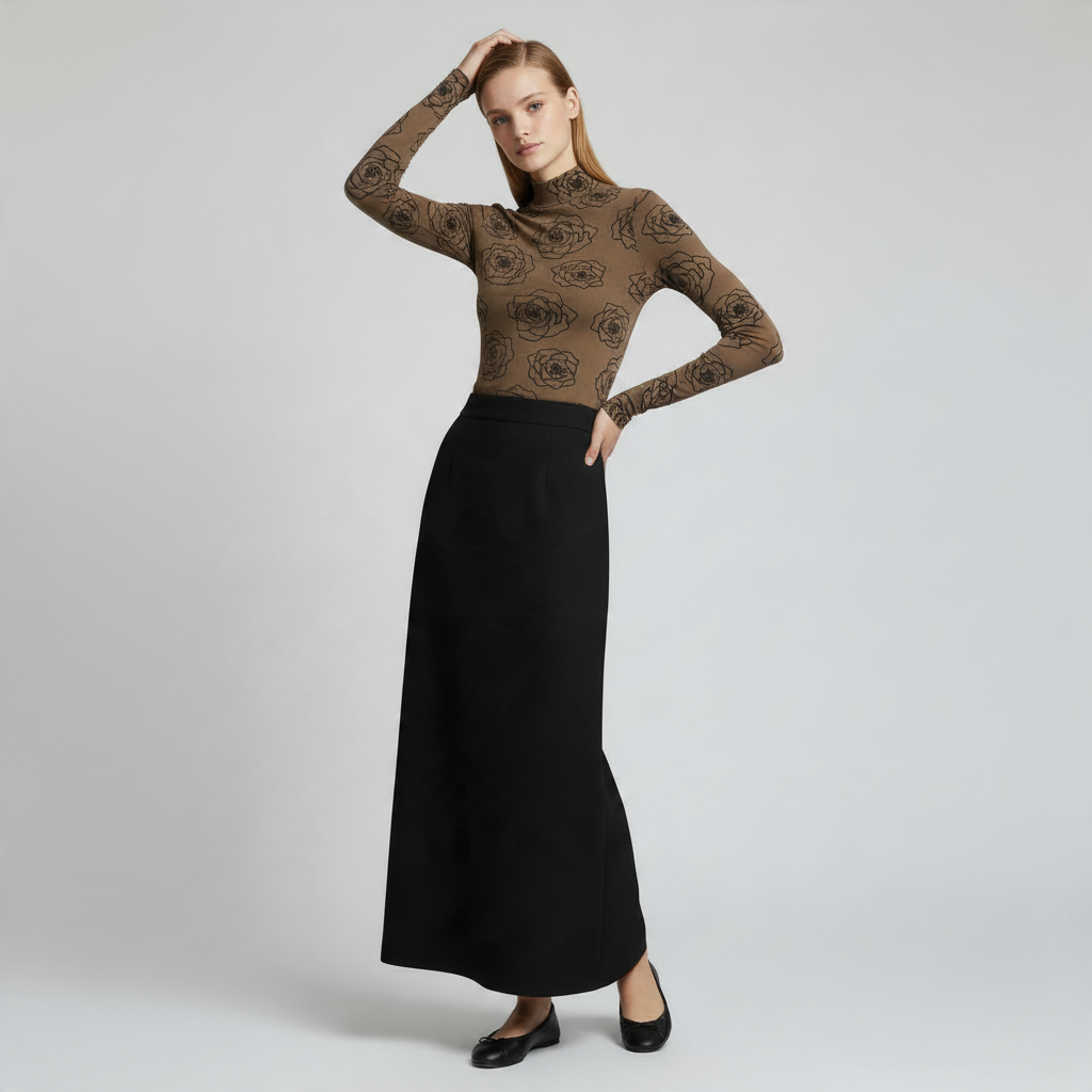 INO-M2-316BR BROWN ROSE PRINT TURTLENECK