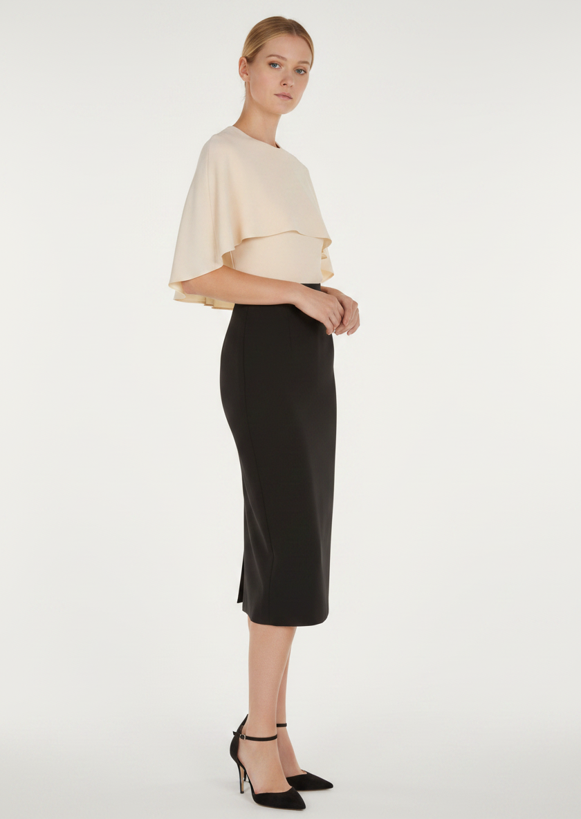 ABF-A0803 IVORY CADY STRETCH CAPE TOP