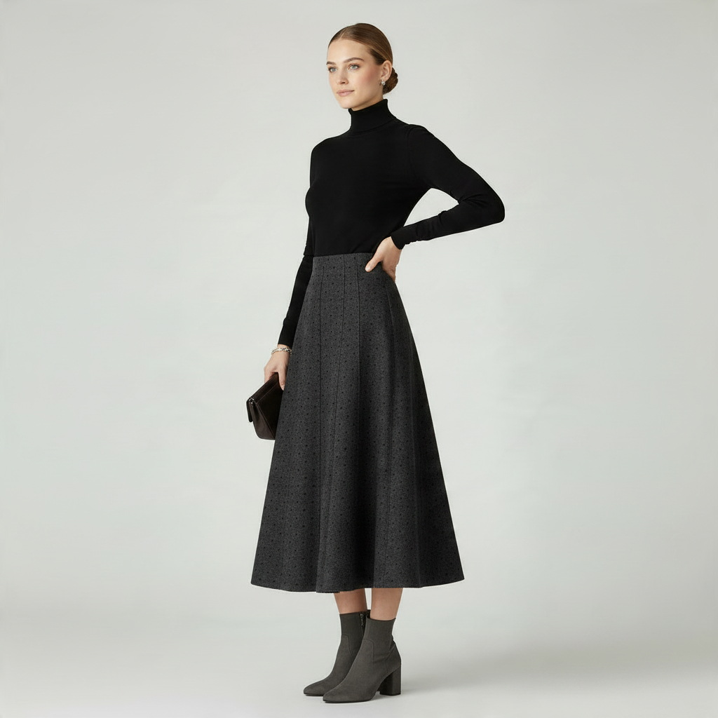 INO-M2-1505 CHARCOAL DOTTED SKIRT