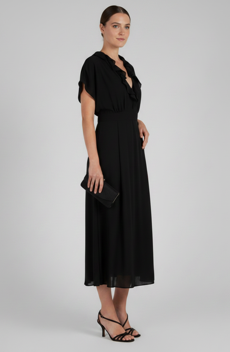 ABF-A0404 BLACK RUFFLE DRESS