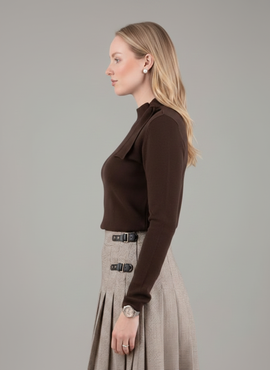 MUN-MNA7045 CHOCOLATE CLEO BOW TOP