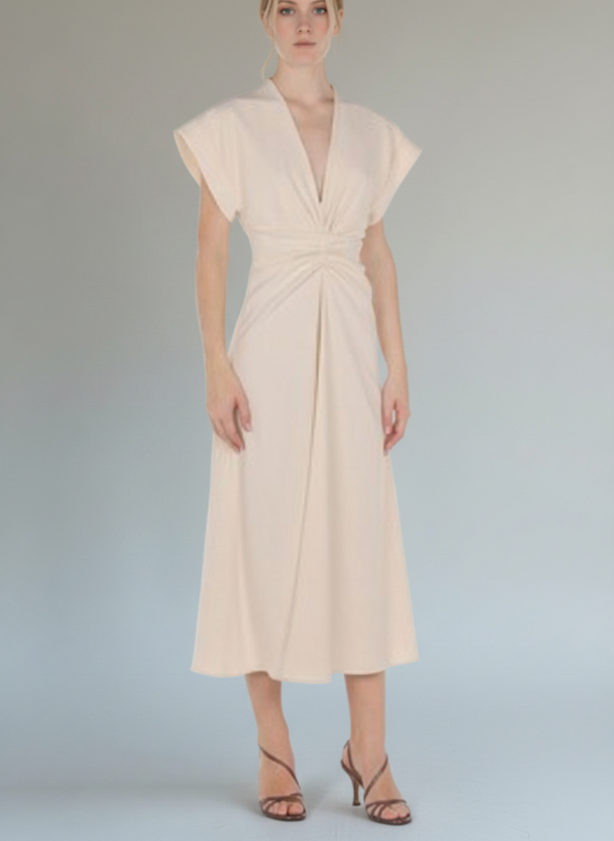 ABF-A0406 IVORY ENVER SATIN DRESS