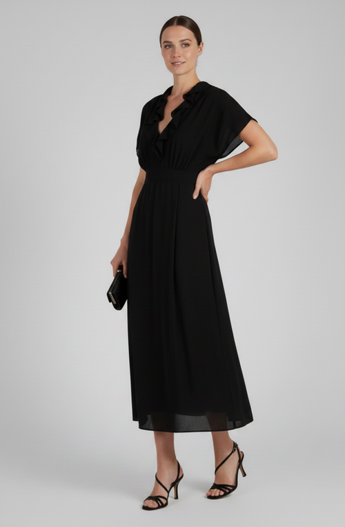 ABF-A0404 BLACK RUFFLE DRESS