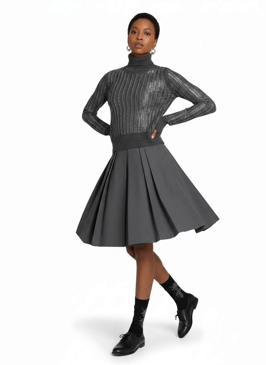 ERF-D49EM045E53 GREY SHIMMER TURTLENECK