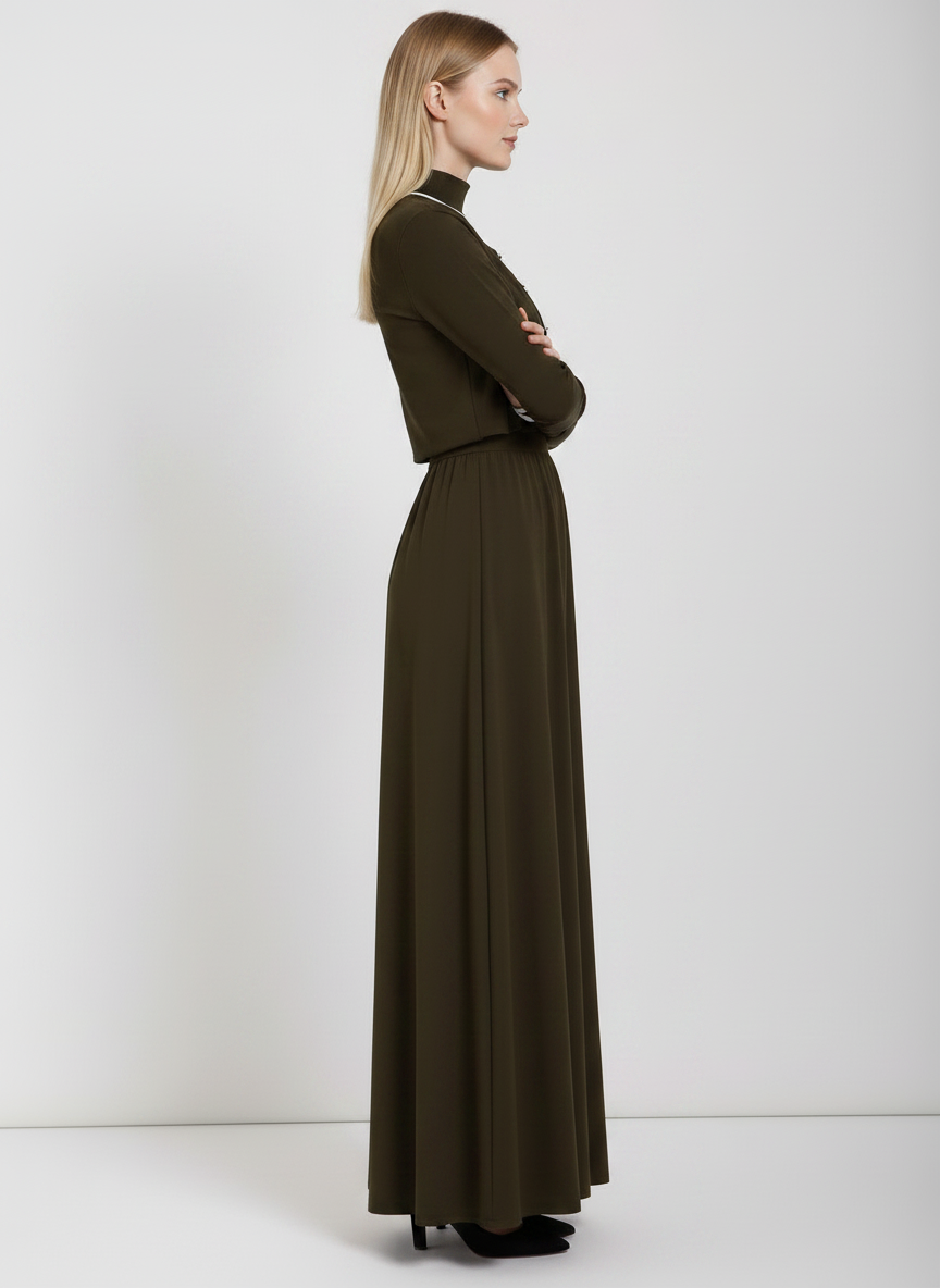 PAR-D550 BROWN TURTLENECK CARDI DRESS