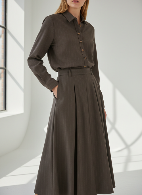 PAR-T558 BROWN PINSTRIPED BLOUSE