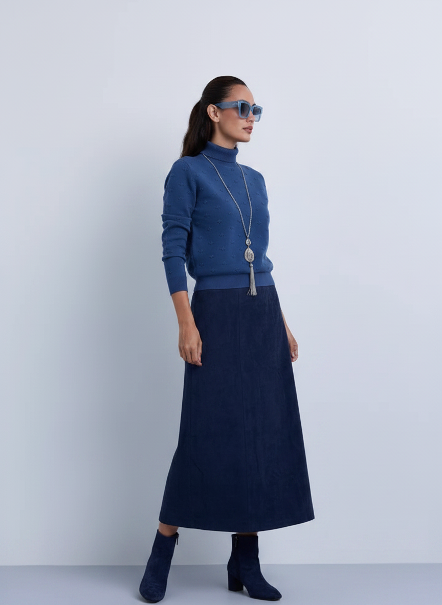 NOI-NR531S NAVY STRAIGHT SUEDE SKIRT