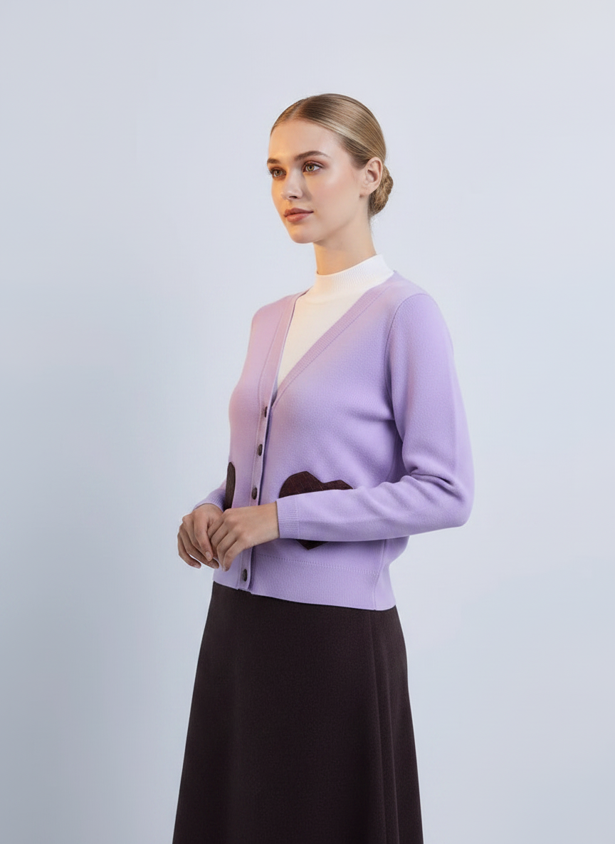 NOI-CH347 LILAC HEART POCKETS CARDIGAN