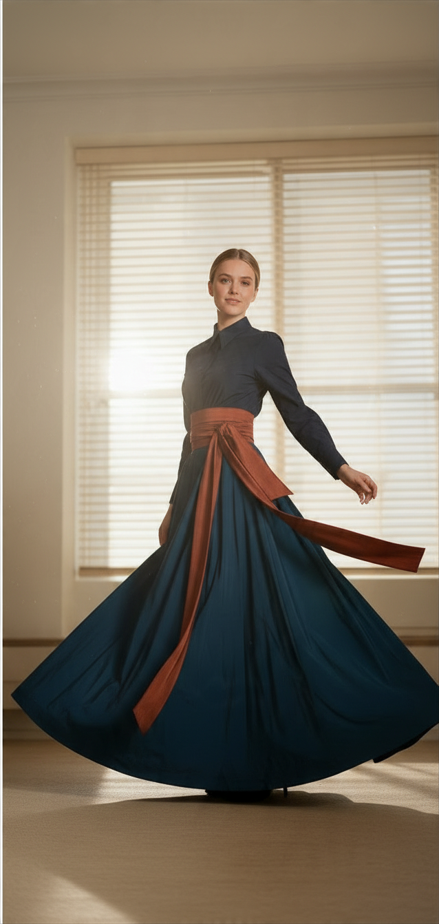 BNI-Y-26028 BLUE TEAL&RUST BELT DRESS