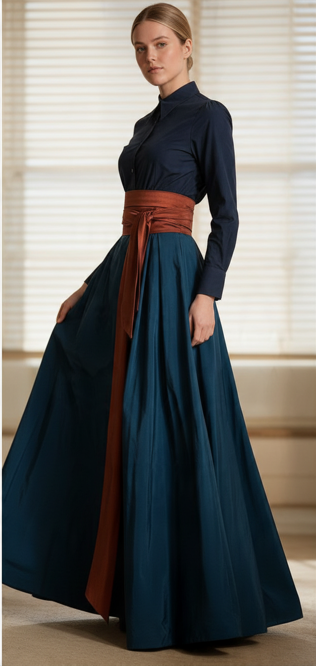 BNI-Y-26028 BLUE TEAL&RUST BELT DRESS