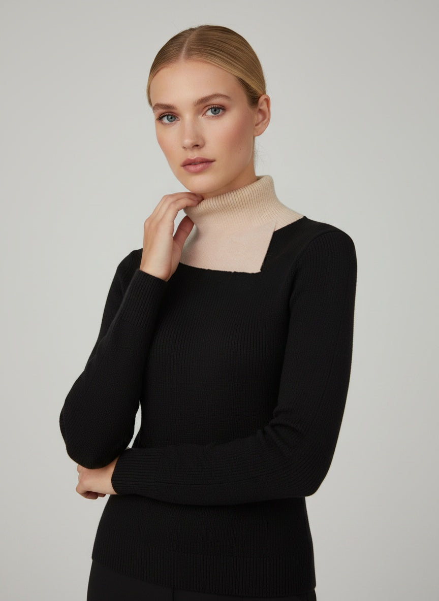 MUN-MNA7072 BLACK&CREAM SABINE TURTLENECK
