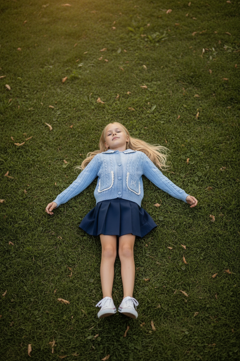 PHK-I9H802 BLUE CABLE KNIT TRIMMED CARDIGAN