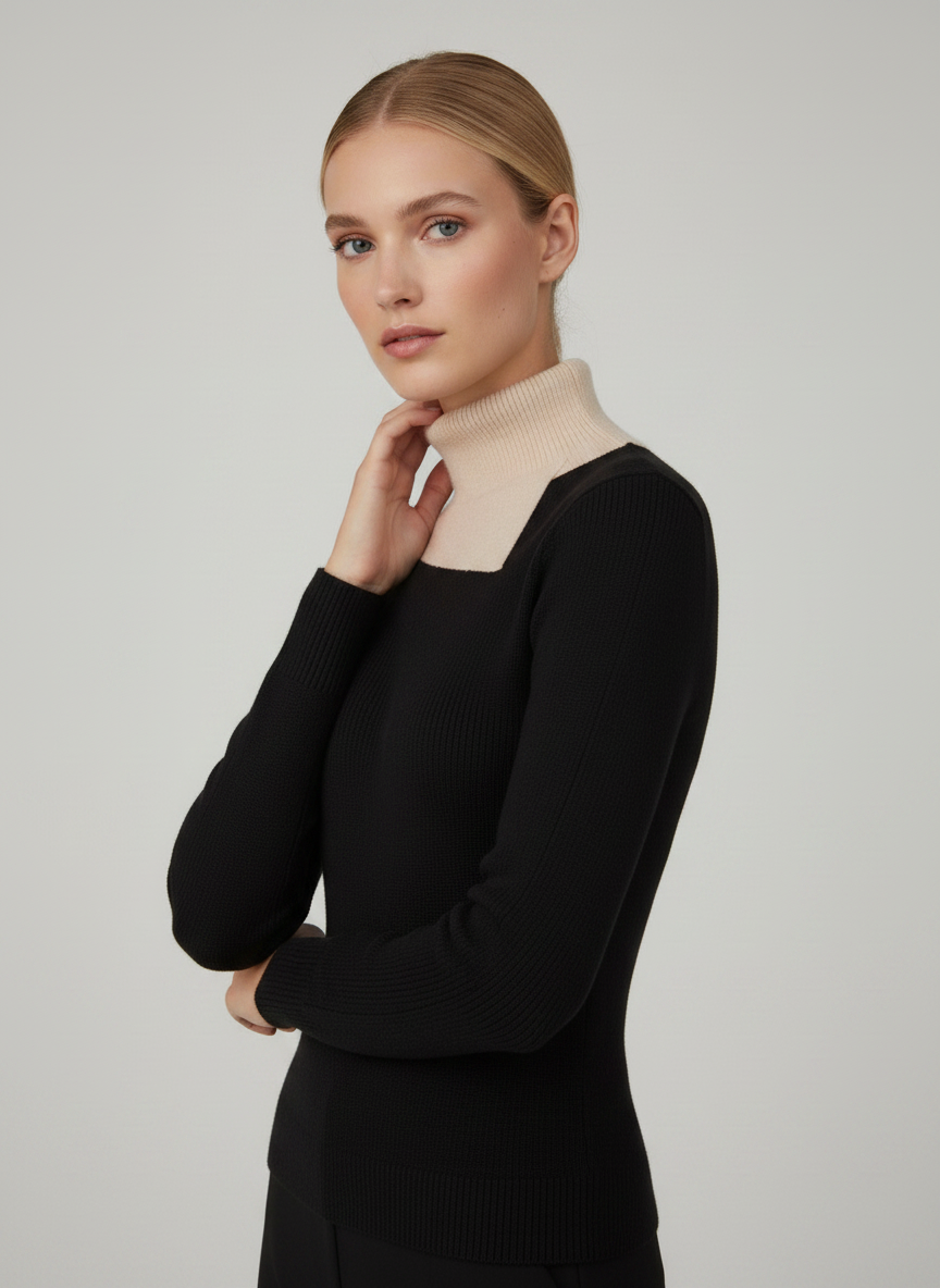 MUN-MNA7072 BLACK&CREAM SABINE TURTLENECK