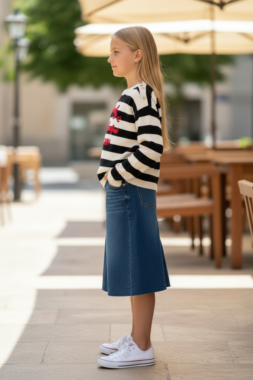 PHK-I9H616 BLACK&IVORY STRIPED LETTERING TOP