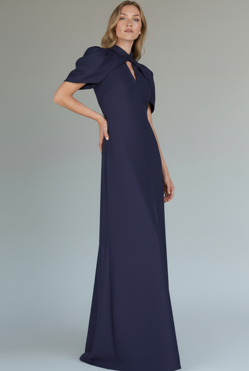 ABF-A09 DARK BLUE MIKADO DRESS