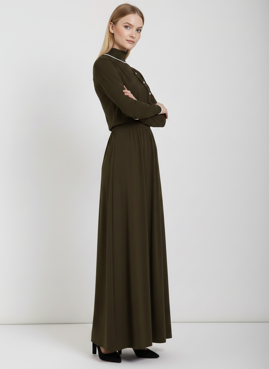 PAR-D550 BROWN TURTLENECK CARDI DRESS