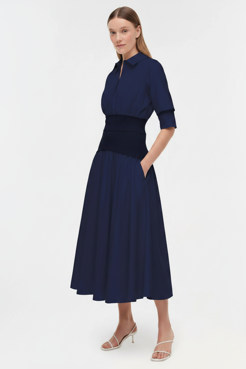 SMK-STILES NAVY KNIT COTTON BLOUSE